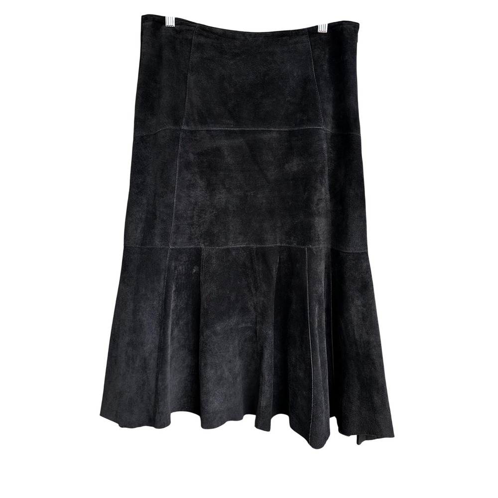 Cabi Black Suede Leather Flared Midi Skirt Whimsigoth Western Size 8 Style 683